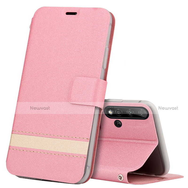 Leather Case Stands Flip Cover T15 Holder for Huawei Nova 5 Pro Pink