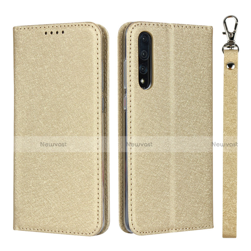 Leather Case Stands Flip Cover T16 Holder for Huawei P20 Pro Gold