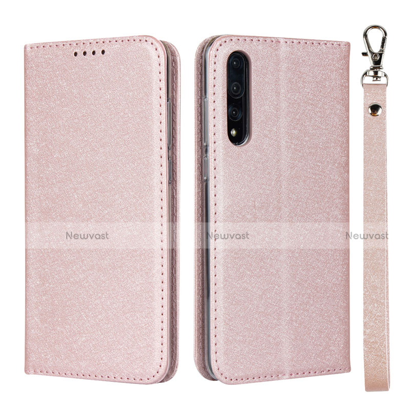 Leather Case Stands Flip Cover T16 Holder for Huawei P20 Pro Rose Gold