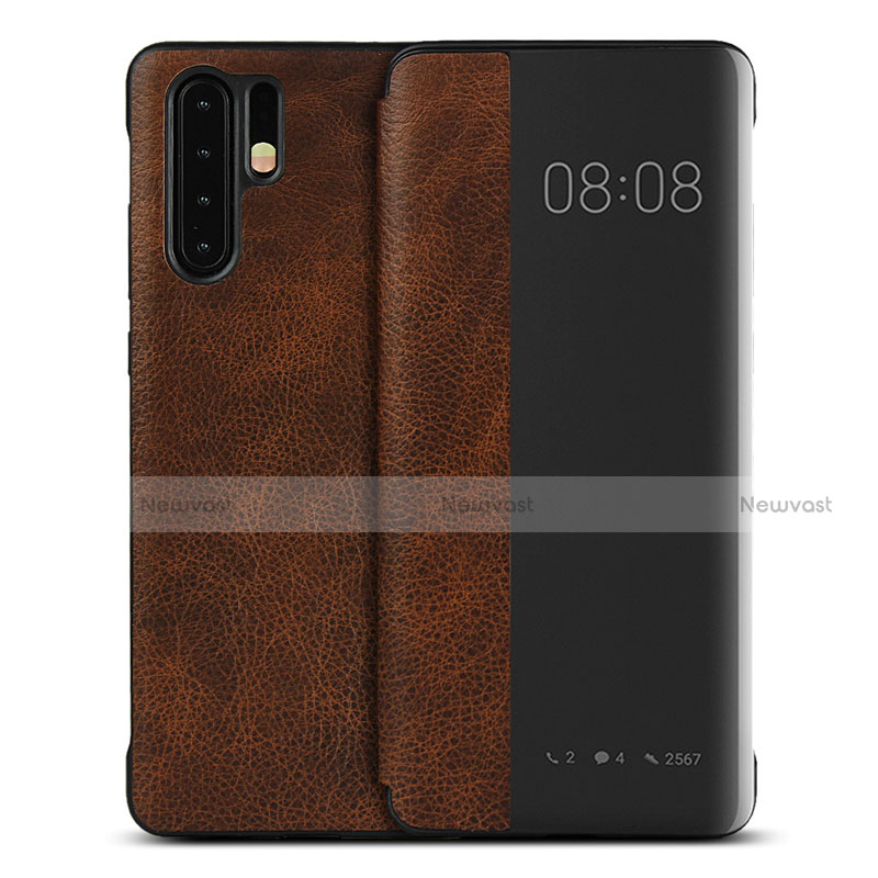 Leather Case Stands Flip Cover T16 Holder for Huawei P30 Pro Brown