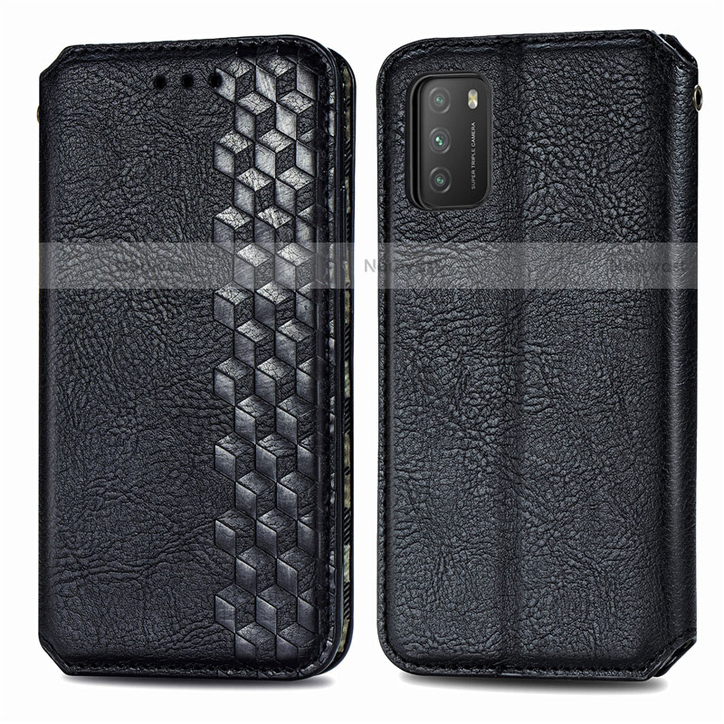 Leather Case Stands Flip Cover T16 Holder for Xiaomi Poco M3 Black