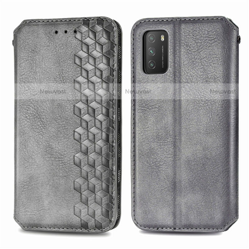 Leather Case Stands Flip Cover T16 Holder for Xiaomi Poco M3 Gray