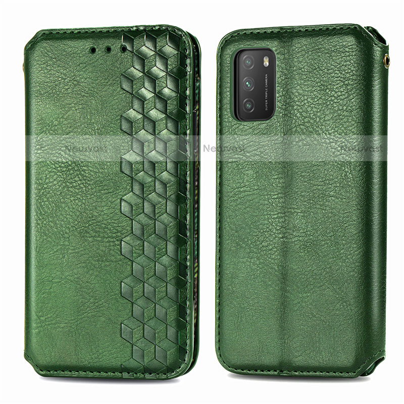 Leather Case Stands Flip Cover T16 Holder for Xiaomi Poco M3 Green