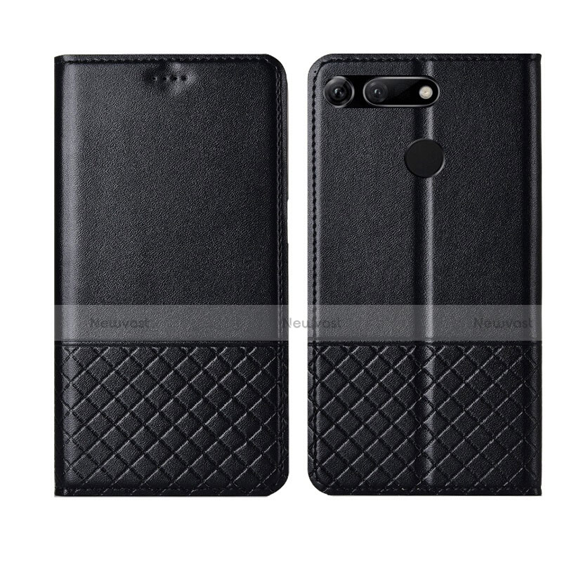 Leather Case Stands Flip Cover T17 Holder for Huawei Honor V20 Black