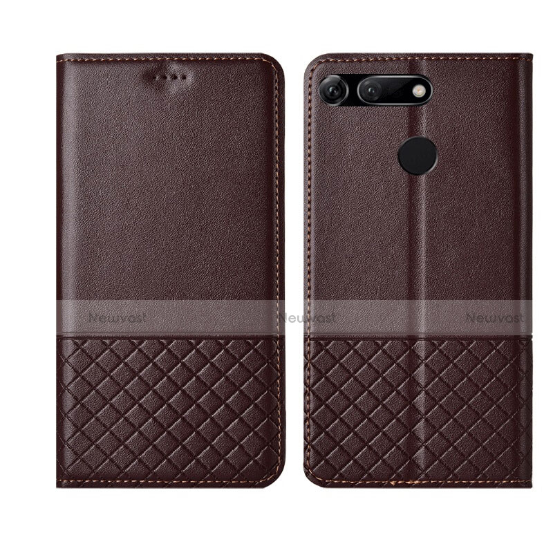 Leather Case Stands Flip Cover T17 Holder for Huawei Honor V20 Brown