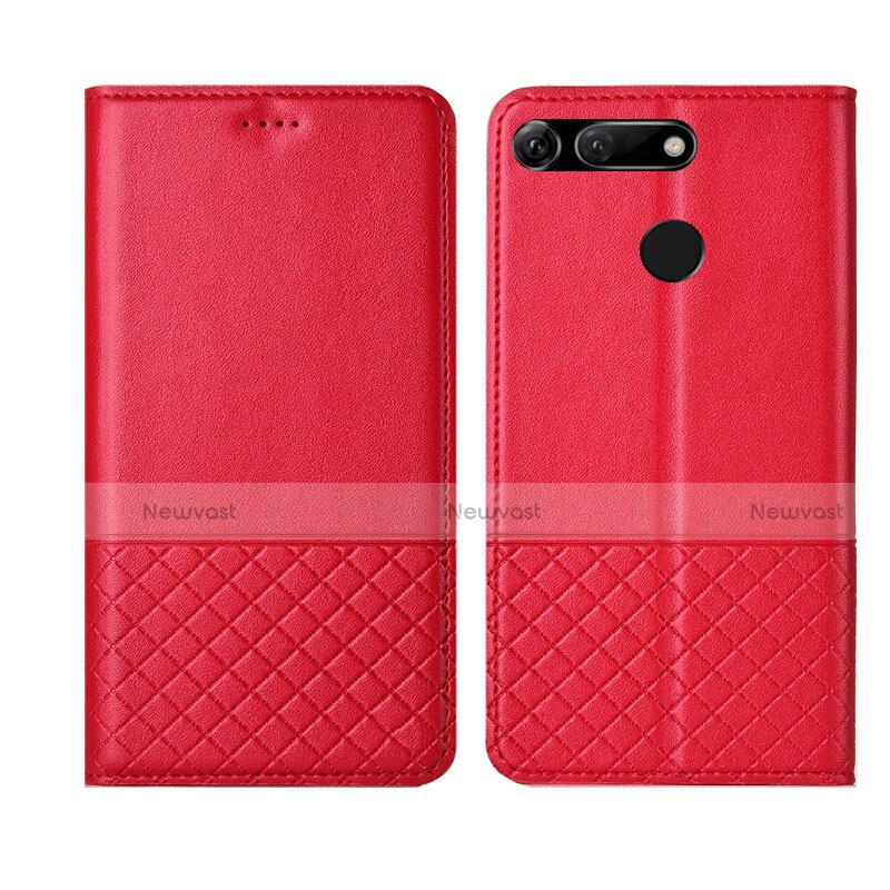 Leather Case Stands Flip Cover T17 Holder for Huawei Honor V20 Red