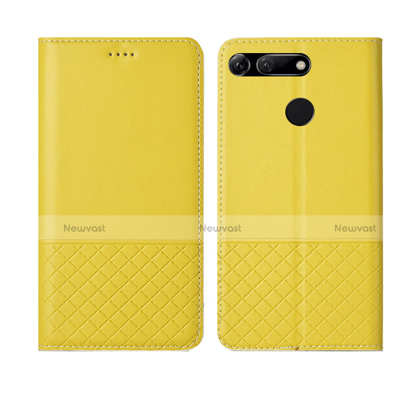 Leather Case Stands Flip Cover T17 Holder for Huawei Honor V20 Yellow