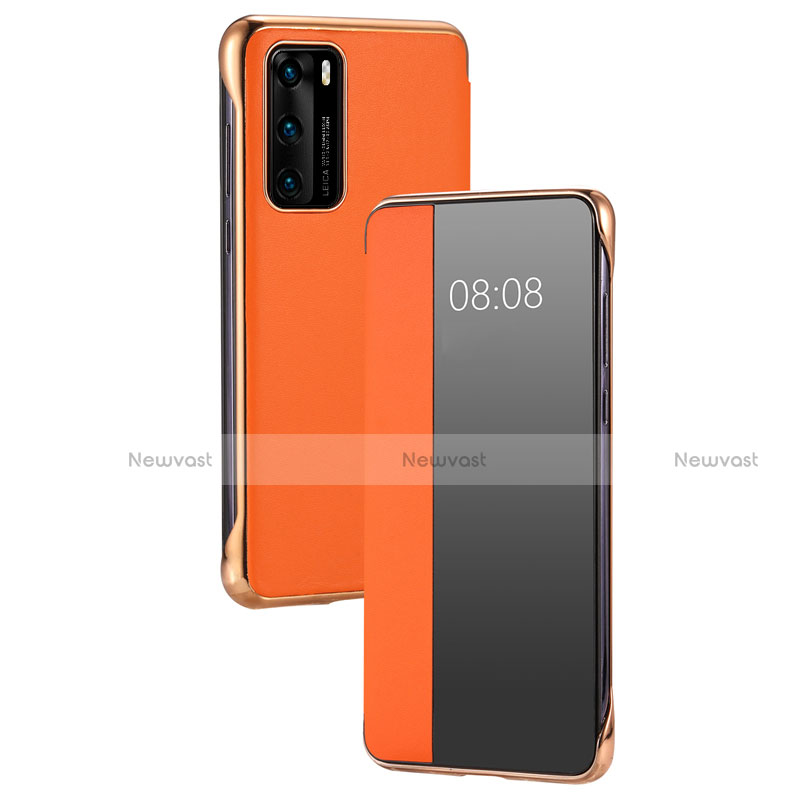 Leather Case Stands Flip Cover T17 Holder for Huawei P40 Orange