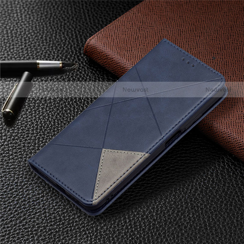 Leather Case Stands Flip Cover T17 Holder for Xiaomi Poco M3 Blue