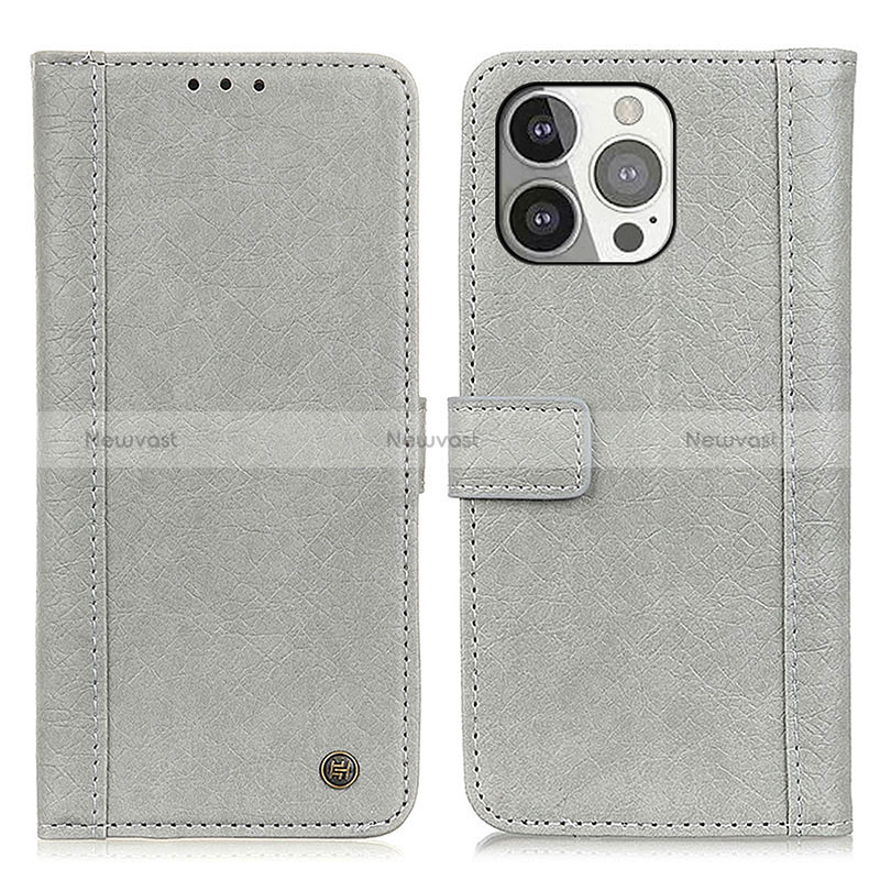 Leather Case Stands Flip Cover T18 Holder for Apple iPhone 14 Pro Gray