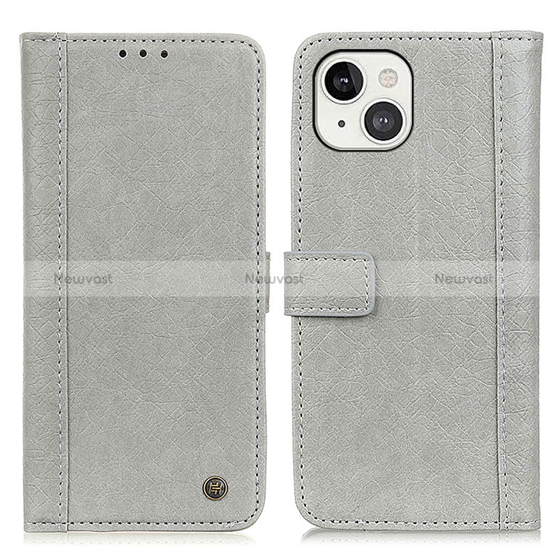 Leather Case Stands Flip Cover T18 Holder for Apple iPhone 15 Gray