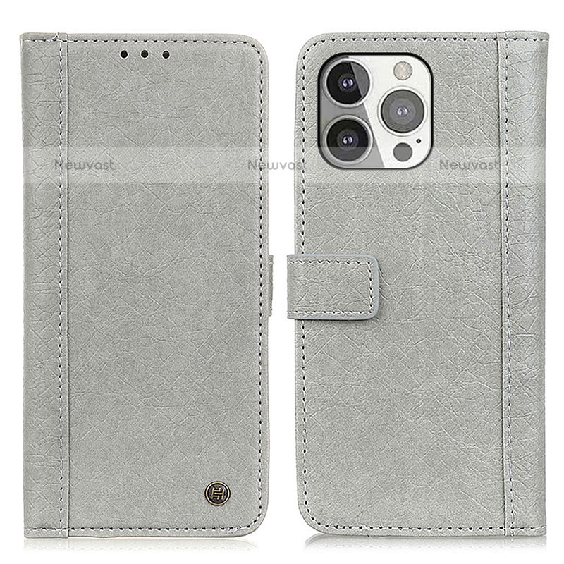 Leather Case Stands Flip Cover T18 Holder for Apple iPhone 15 Pro Gray