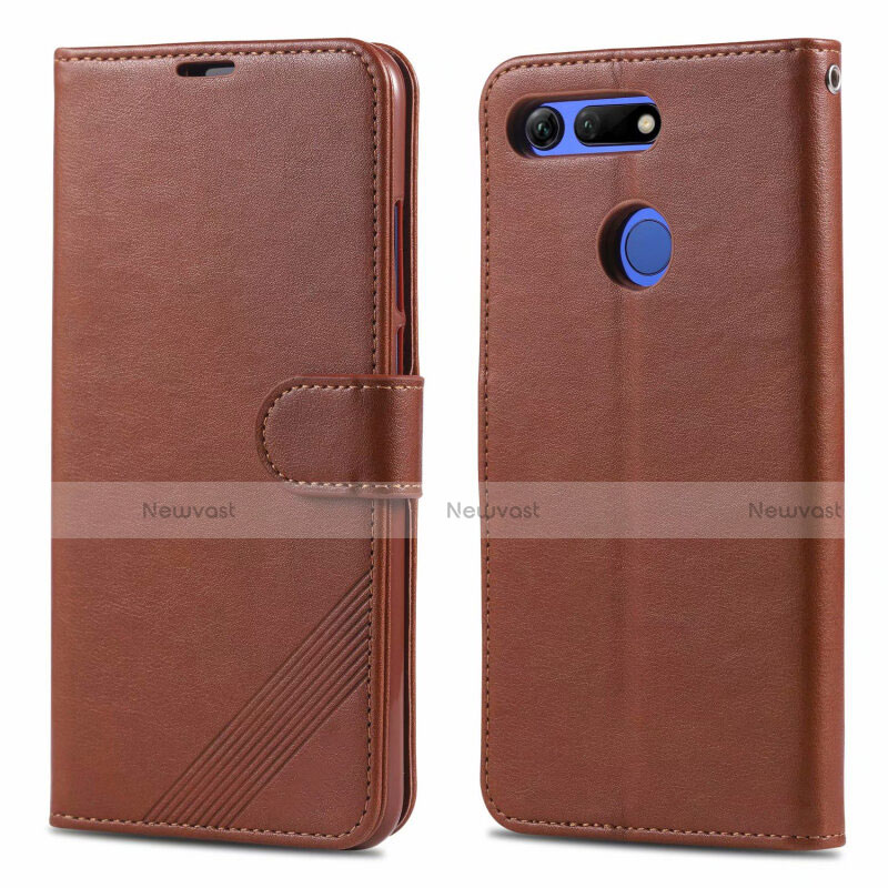 Leather Case Stands Flip Cover T18 Holder for Huawei Honor V20 Brown