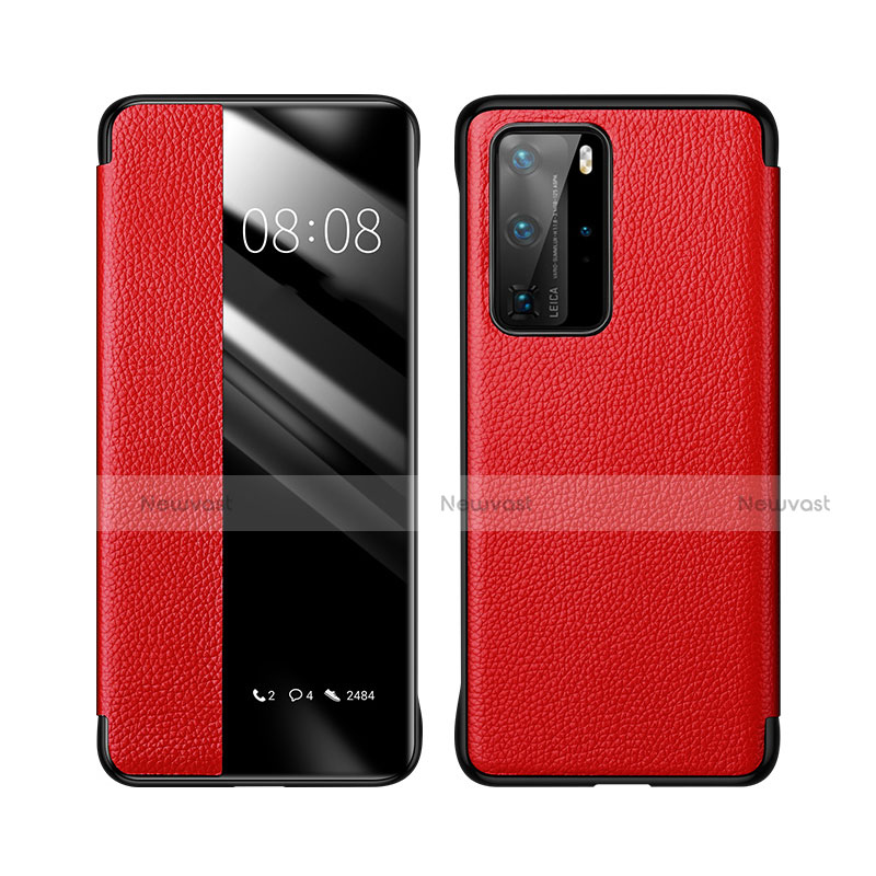 Leather Case Stands Flip Cover T18 Holder for Huawei P40 Pro Red