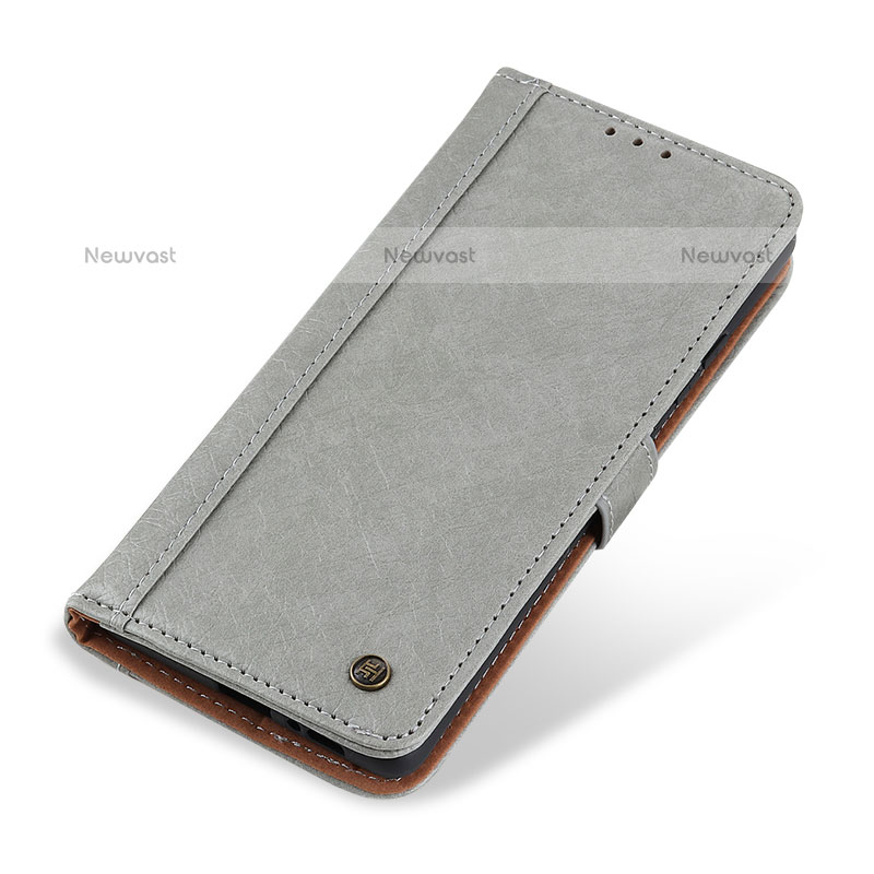 Leather Case Stands Flip Cover T19 Holder for Apple iPhone 15 Pro Max Gray