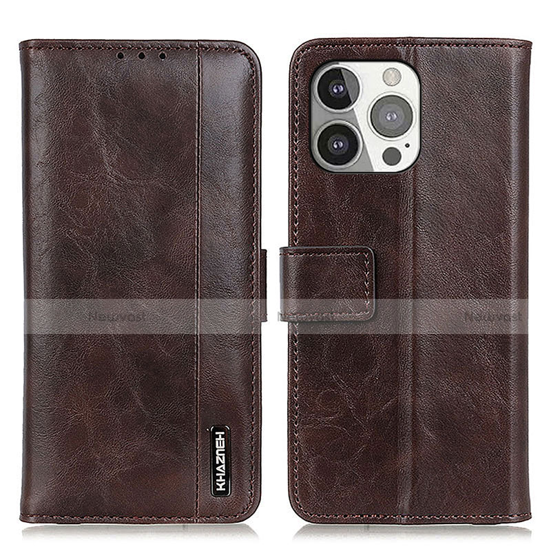 Leather Case Stands Flip Cover T20 Holder for Apple iPhone 13 Pro Brown