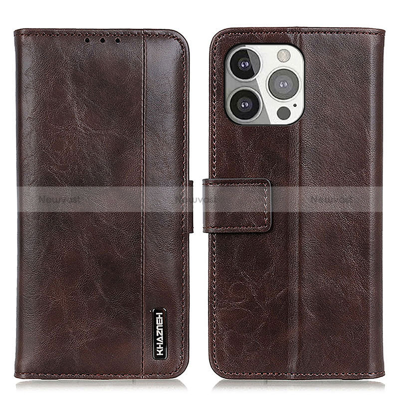 Leather Case Stands Flip Cover T20 Holder for Apple iPhone 14 Pro Brown