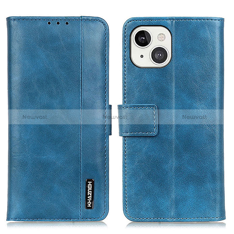 Leather Case Stands Flip Cover T20 Holder for Apple iPhone 15 Blue