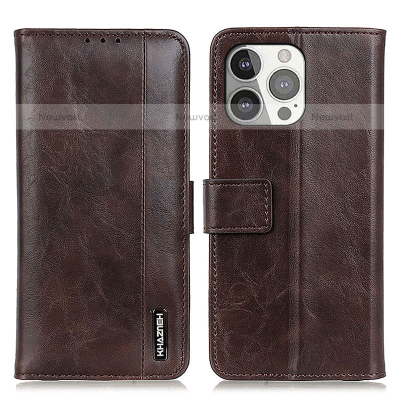 Leather Case Stands Flip Cover T20 Holder for Apple iPhone 15 Pro Brown