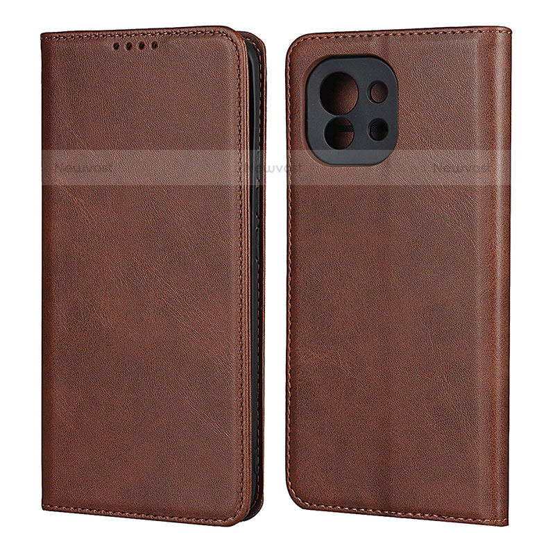 Leather Case Stands Flip Cover T20 Holder for Xiaomi Mi 11 Lite 4G Brown