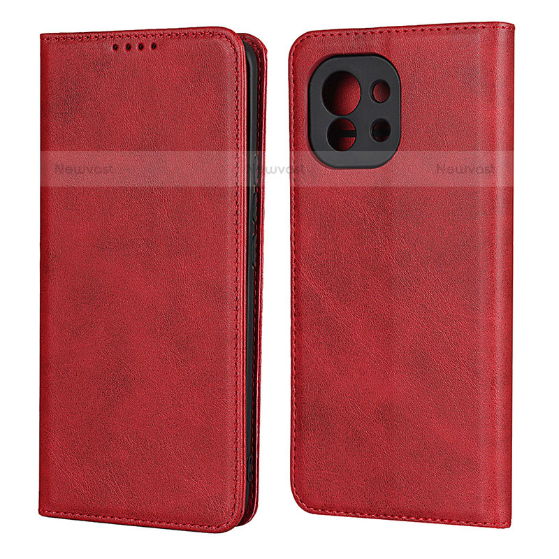 Leather Case Stands Flip Cover T20 Holder for Xiaomi Mi 11 Lite 5G NE Red