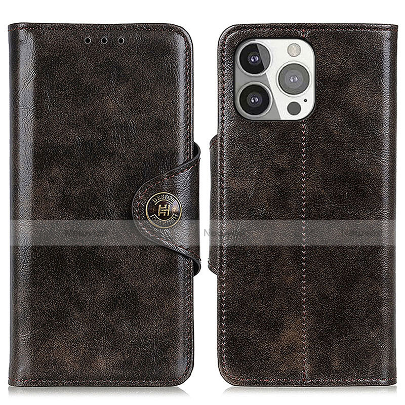 Leather Case Stands Flip Cover T21 Holder for Apple iPhone 13 Pro Brown