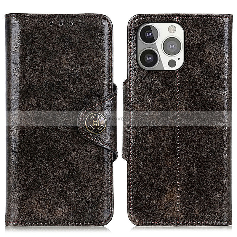 Leather Case Stands Flip Cover T21 Holder for Apple iPhone 14 Pro Brown