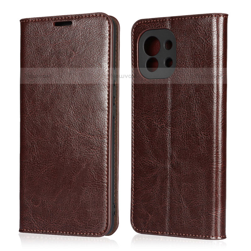 Leather Case Stands Flip Cover T21 Holder for Xiaomi Mi 11 5G Brown