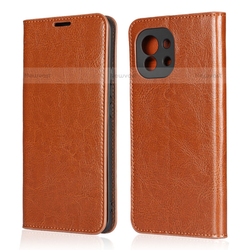 Leather Case Stands Flip Cover T21 Holder for Xiaomi Mi 11 Lite 5G Light Brown