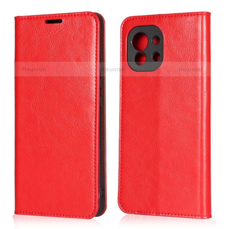 Leather Case Stands Flip Cover T21 Holder for Xiaomi Mi 11 Lite 5G NE Red