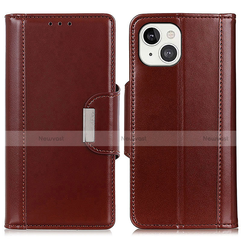 Leather Case Stands Flip Cover T22 Holder for Apple iPhone 13 Brown