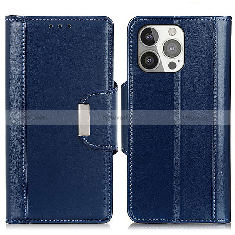 Leather Case Stands Flip Cover T22 Holder for Apple iPhone 14 Pro Max Blue