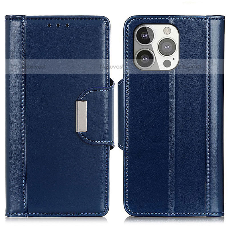 Leather Case Stands Flip Cover T22 Holder for Apple iPhone 15 Pro Blue