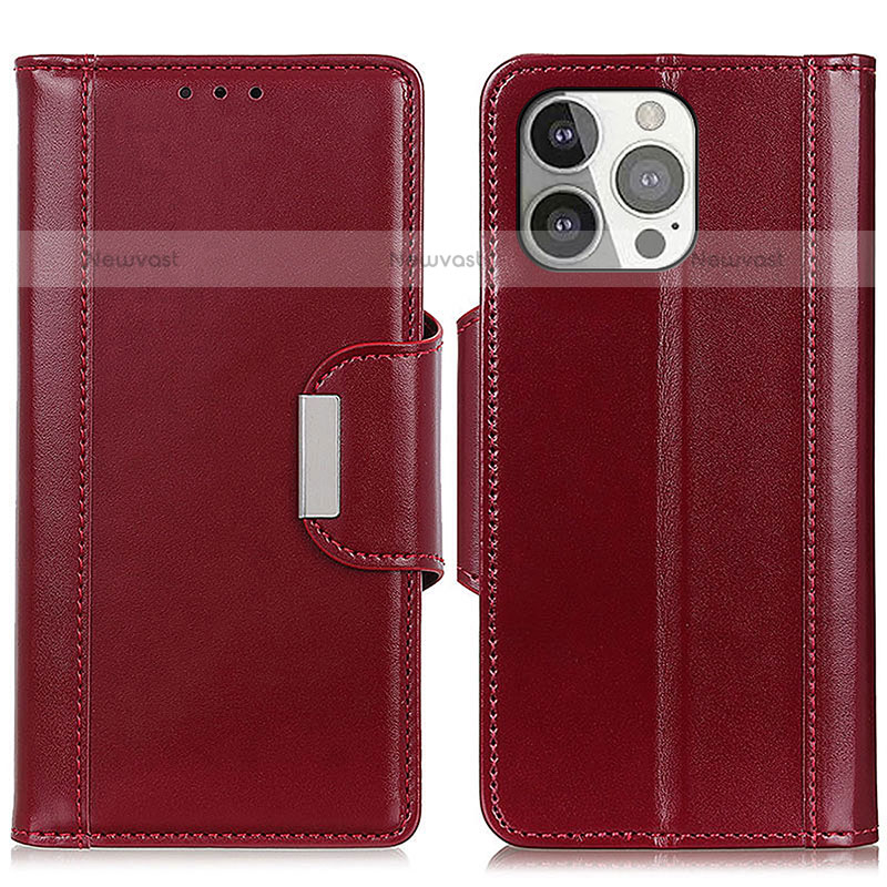 Leather Case Stands Flip Cover T22 Holder for Apple iPhone 15 Pro Red