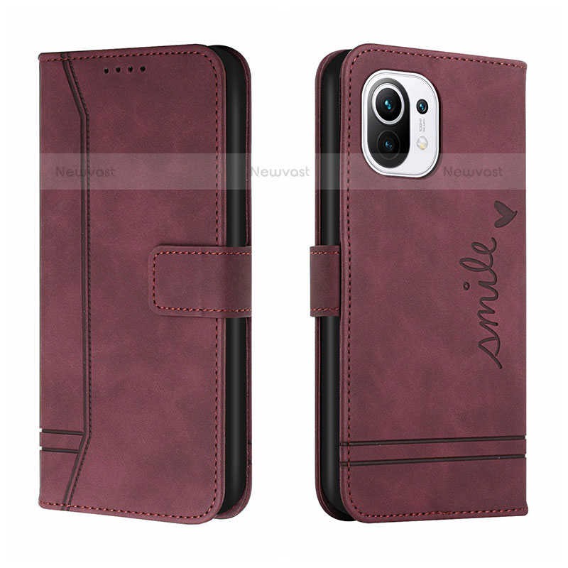 Leather Case Stands Flip Cover T22 Holder for Xiaomi Mi 11 5G Purple