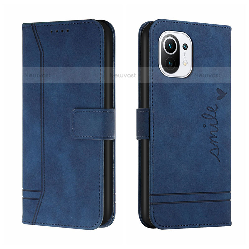 Leather Case Stands Flip Cover T22 Holder for Xiaomi Mi 11 Lite 4G Blue