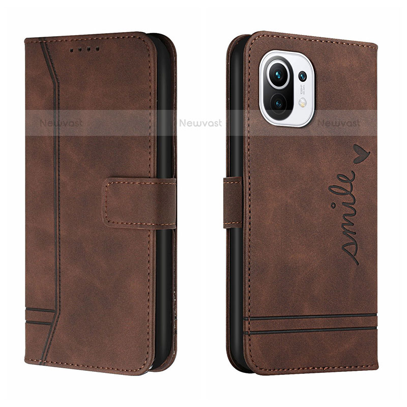 Leather Case Stands Flip Cover T22 Holder for Xiaomi Mi 11 Lite 5G Brown