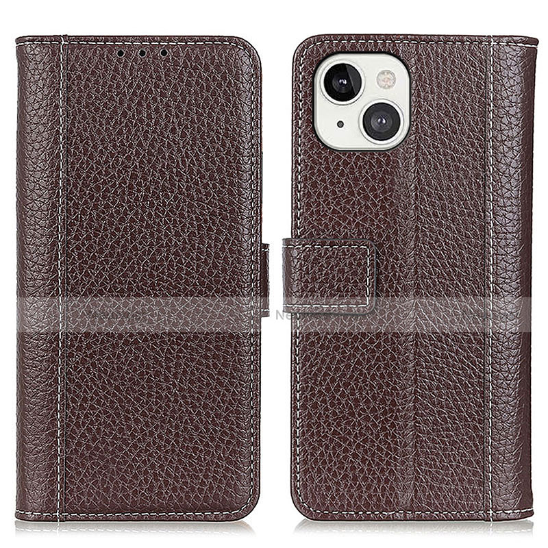 Leather Case Stands Flip Cover T23 Holder for Apple iPhone 13 Brown