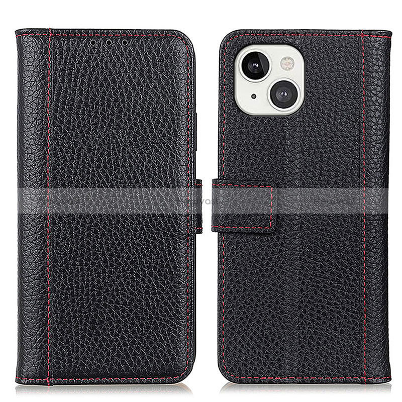 Leather Case Stands Flip Cover T23 Holder for Apple iPhone 15 Black