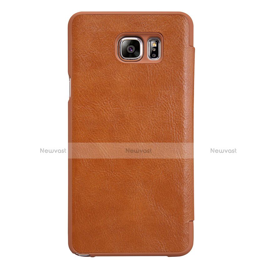 Leather Case Stands Flip Cover U01 for Samsung Galaxy S7 Edge G935F Brown