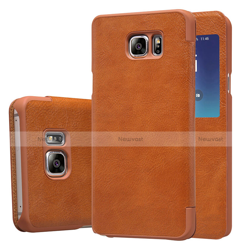 Leather Case Stands Flip Cover U01 for Samsung Galaxy S7 Edge G935F Brown