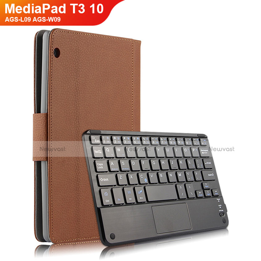 Leather Case Stands Flip Cover with Keyboard for Huawei MediaPad T3 10 AGS-L09 AGS-W09 Brown