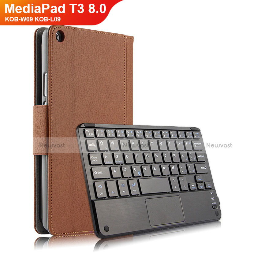 Leather Case Stands Flip Cover with Keyboard for Huawei MediaPad T3 8.0 KOB-W09 KOB-L09 Brown