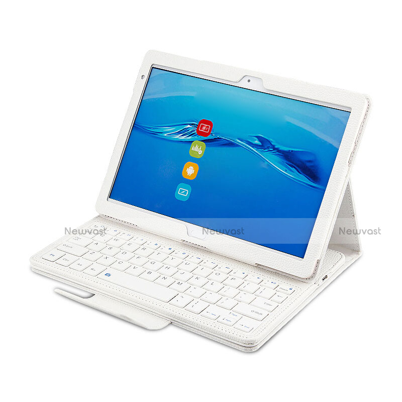 Leather Case Stands Flip Cover with Keyboard L01 for Huawei MediaPad M3 Lite 10.1 BAH-W09 White