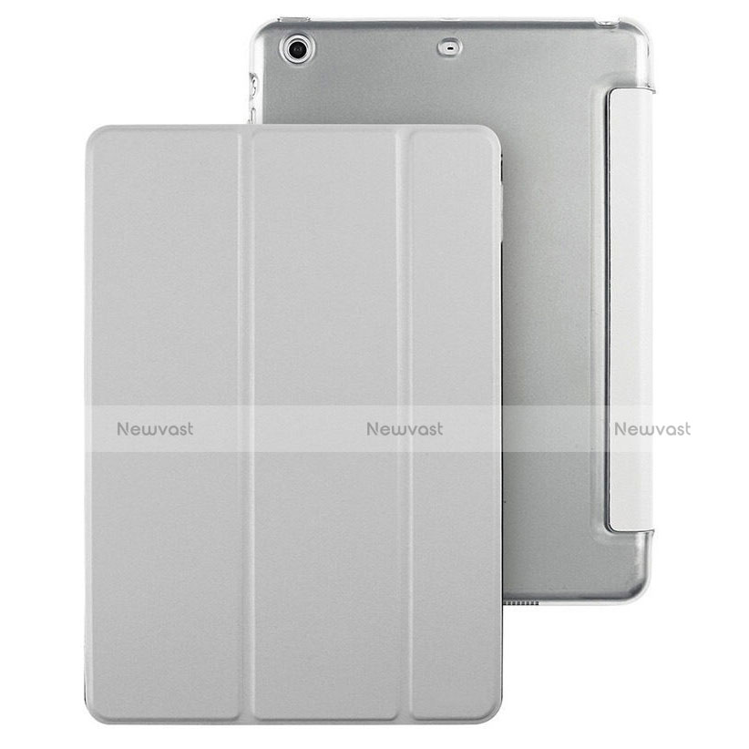 Leather Case Stands Flip Cover with Tempered Glass Screen Protector for Apple iPad Mini Silver