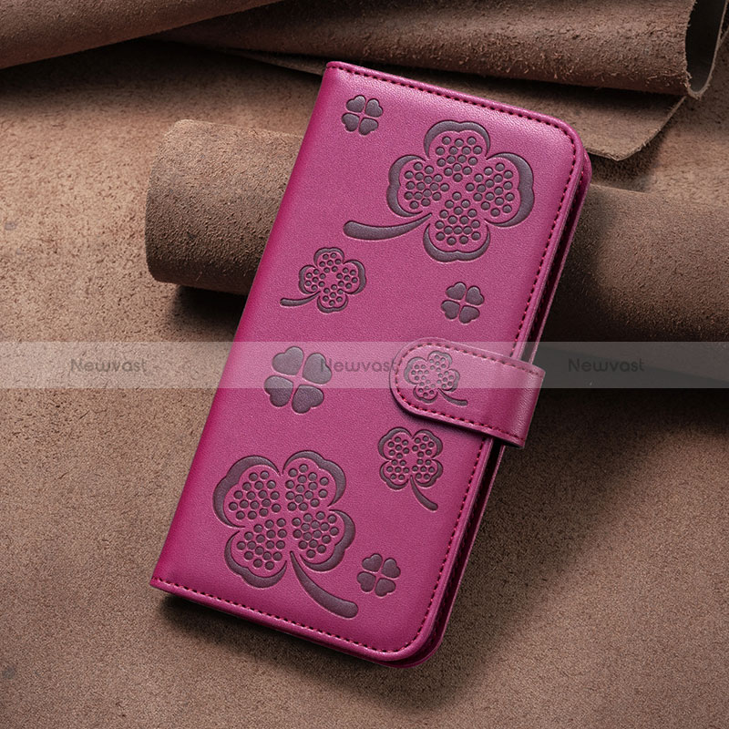 Leather Case Stands Flip Flowers Cover Holder BF1 for Oppo A35 Hot Pink