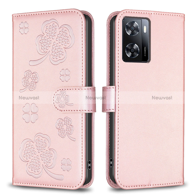 Leather Case Stands Flip Flowers Cover Holder BF1 for Oppo A57 4G Rose Gold