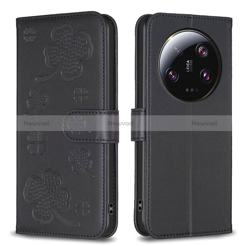 Leather Case Stands Flip Flowers Cover Holder BF1 for Xiaomi Mi 13 Ultra 5G Black