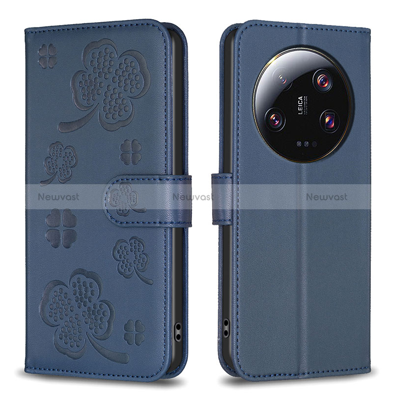 Leather Case Stands Flip Flowers Cover Holder BF1 for Xiaomi Mi 13 Ultra 5G Blue