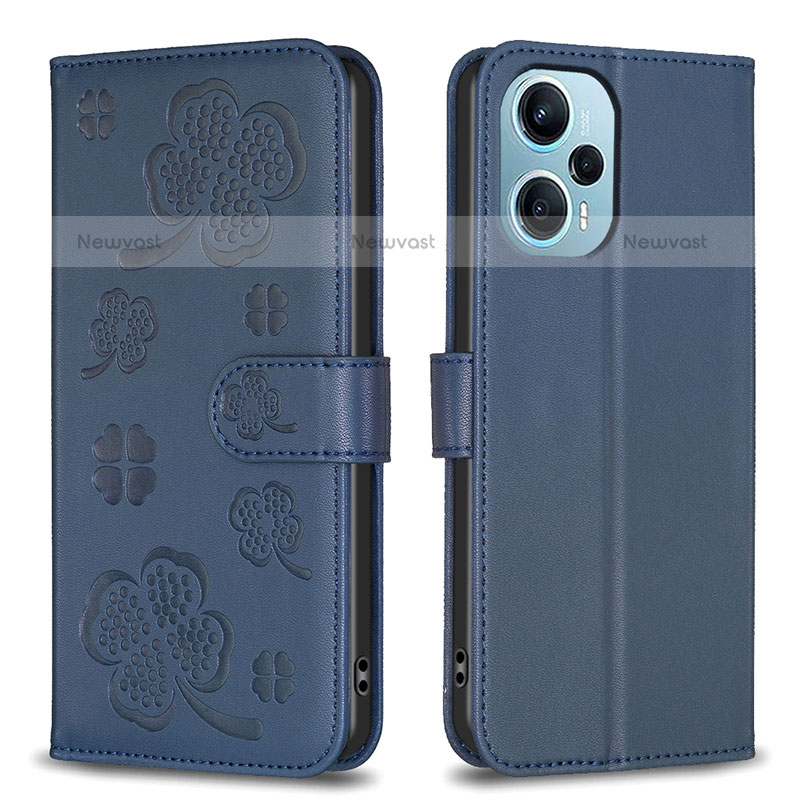 Leather Case Stands Flip Flowers Cover Holder BF1 for Xiaomi Poco F5 5G Blue